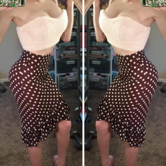 Dark Brown Ruffle Midi Skirt Polka Dot - Picture 5 of 5